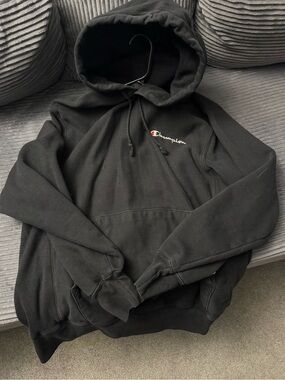 Champion Black Pullover Hoodie with Embroidered Logo
